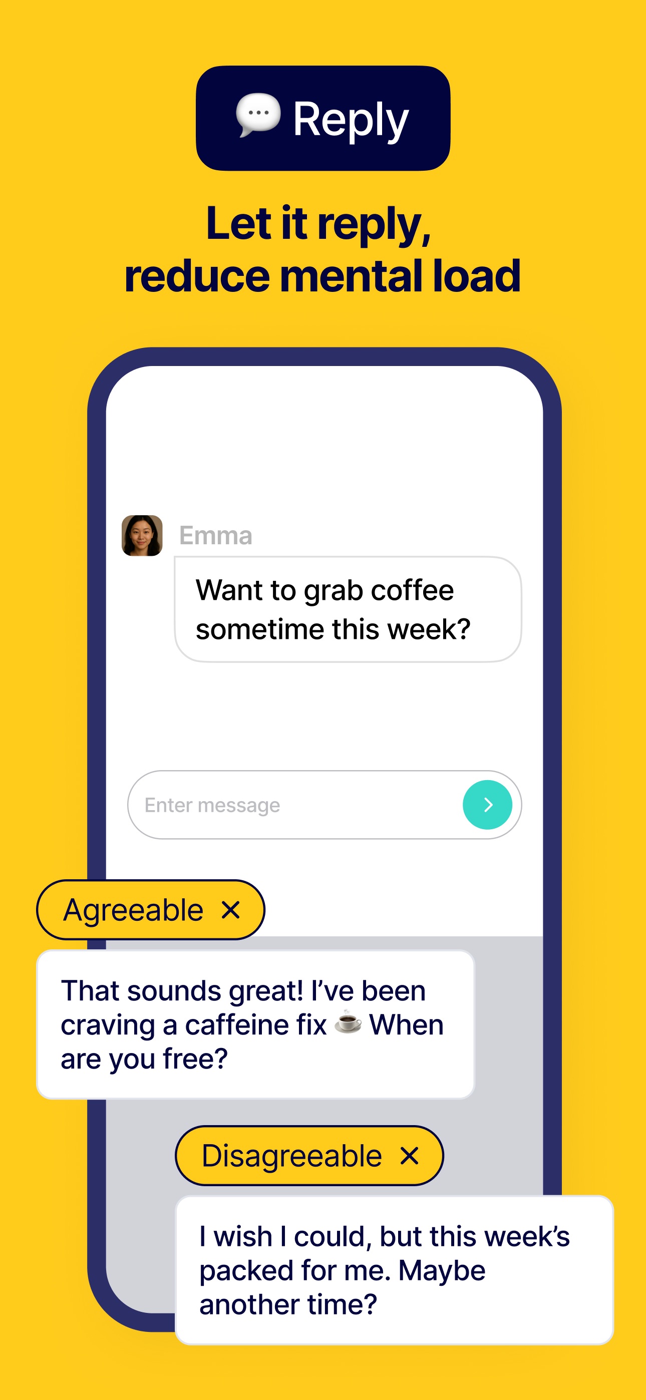 AI-powered smart reply feature drafting a response on iPhone